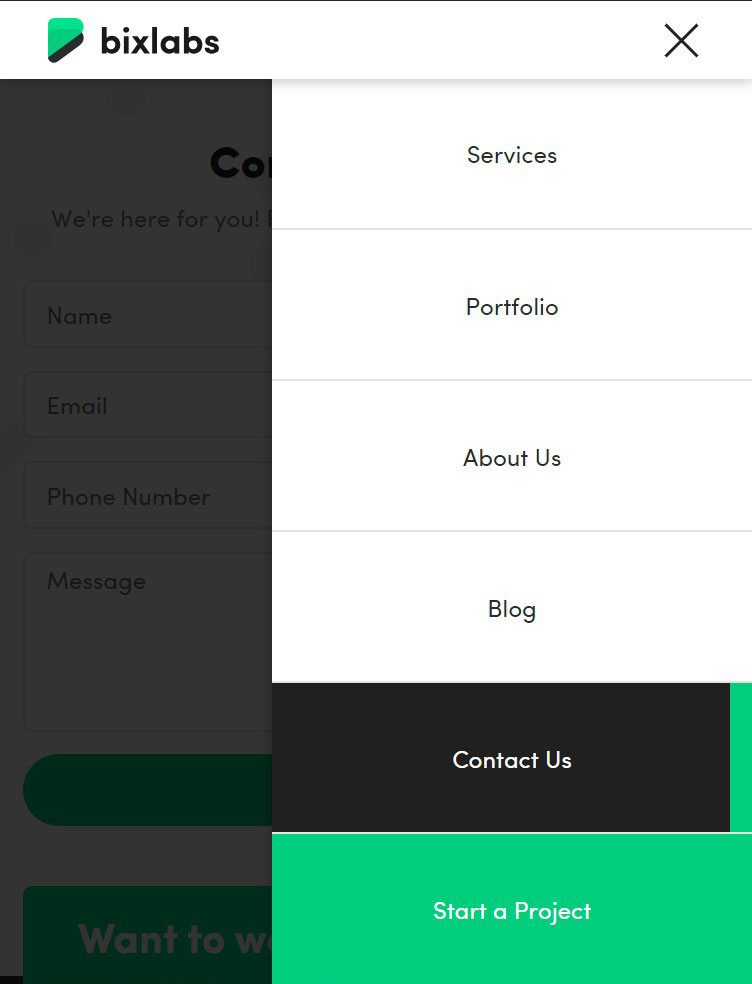 Webredone web design & development - Bixlabs website menuimage