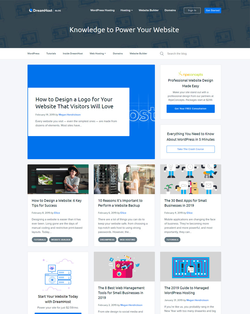 Webredone web design & development - Dreamhost blog wordpress homepage image