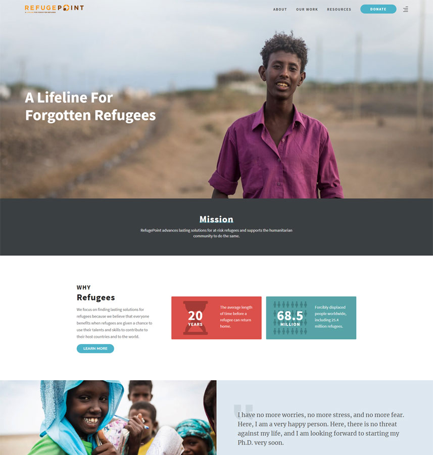 Webredone web design & development - RefugePoint website homepage image